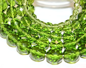 Vintage Czech Fire Polish Beads in Transparent Olivine Size 6mm 9mm 11mm 12mm or 14mm Sold By The 25 Pieces 50% Off