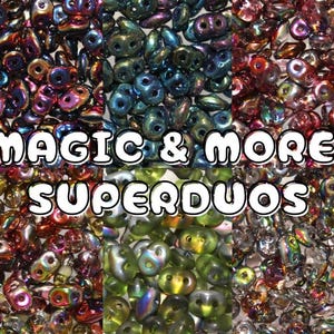 Perles en verre tchèque SuperDuo 2,5 x 5 mm, 6 couleurs magiques et plus, 2 perles trouées, vendues par sac de 10 g