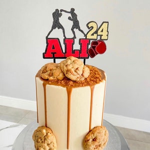 Bespoke Boxing Boxer Themed Personalised Cake Topper With Selectable Colour Combination, Add Name and Age. Double Sided Birthday celebration