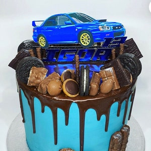 Super Car Themed Personalised Cake Topper, Add Name and Age. ALL CARS AVAILABLE. Perfect for Birthday Celebration. Sports fast racing car.