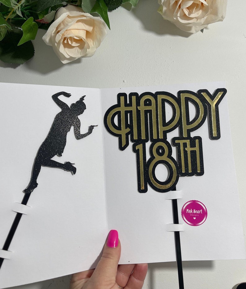 Bespoke Gatsby Style Themed Cake Topper, Custom Colours. Double Sided perfect for Birthday Celebration. Optional Gatsby Lady. Art Deco image 7