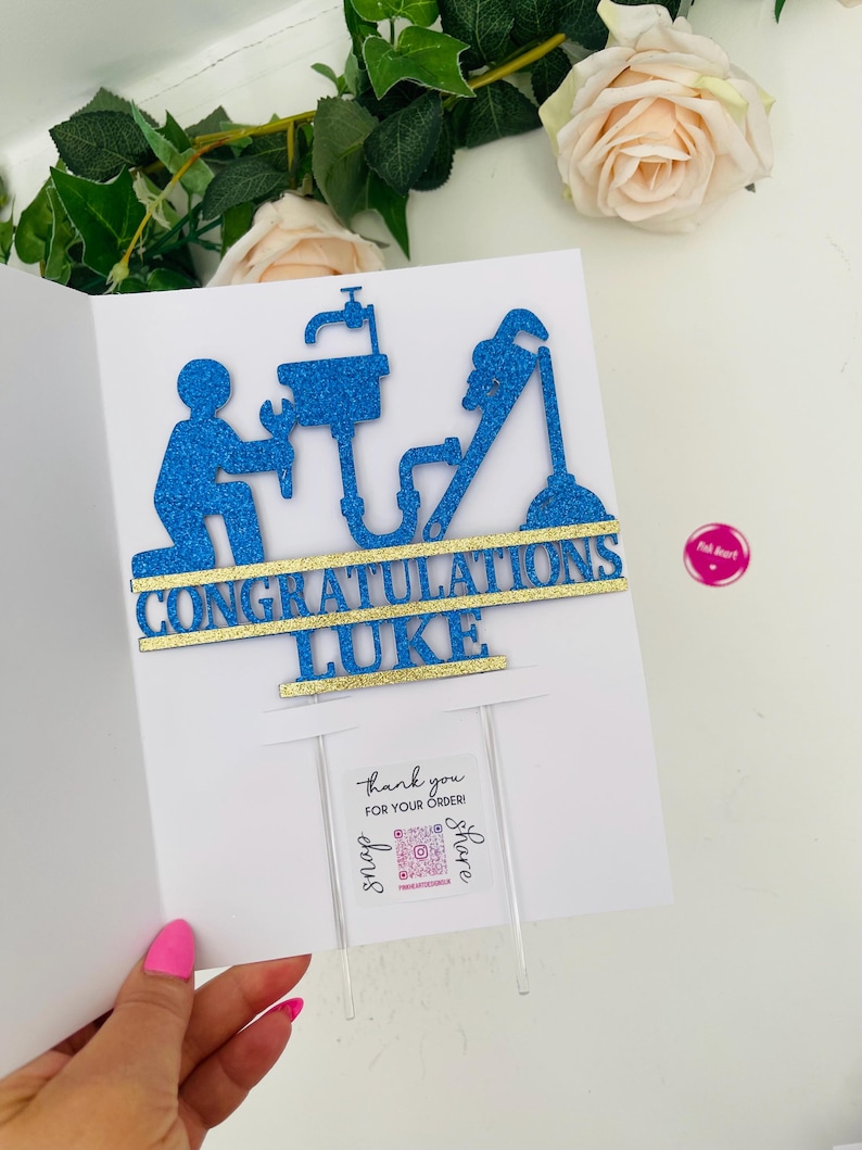 Bespoke Tradesman Themed Personalised Cake Topper, Perfect for Birthday Celebration for Plumber. Double sided colour - custom made. image 10