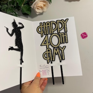 Bespoke Gatsby Style Themed Cake Topper, Custom Colours. Double Sided perfect for Birthday Celebration. Optional Gatsby Lady. Art Deco image 16