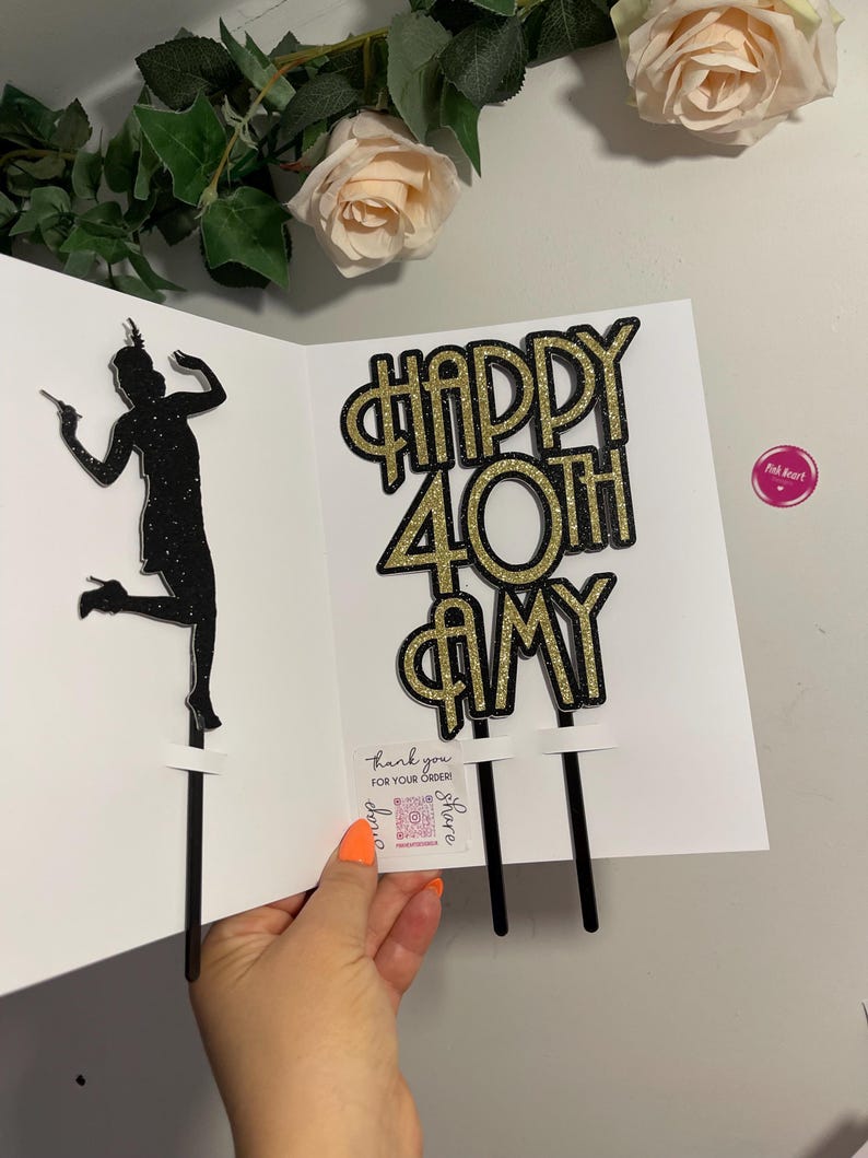 Bespoke Gatsby Style Themed Cake Topper, Custom Colours. Double Sided perfect for Birthday Celebration. Optional Gatsby Lady. Art Deco image 16
