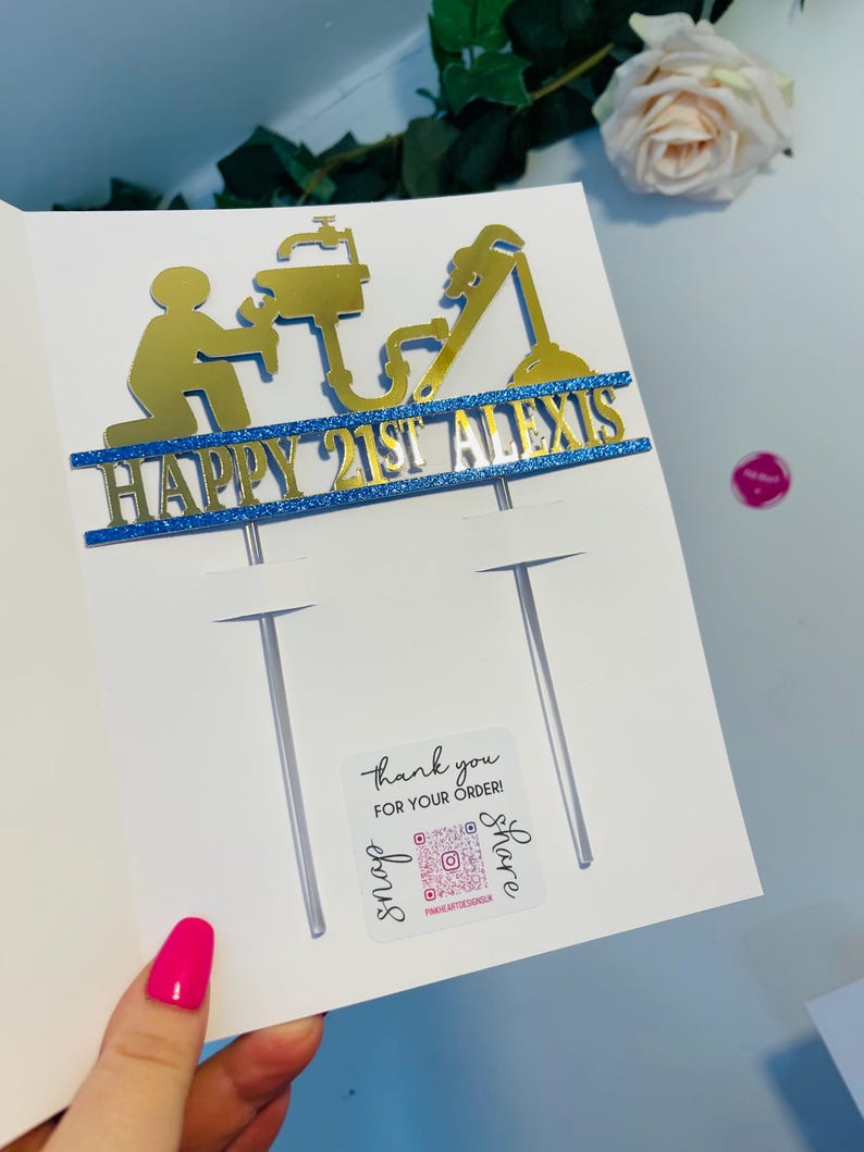 Bespoke Tradesman Themed Personalised Cake Topper, Perfect for Birthday Celebration for Plumber. Double sided colour - custom made. image 13