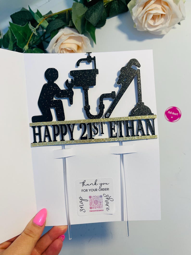 Bespoke Tradesman Themed Personalised Cake Topper, Perfect for Birthday Celebration for Plumber. Double sided colour - custom made. image 9