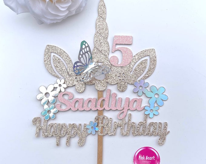 Unicorn Themed 3D Layered Personalised Cake Topper, Add Name and Age. Double Sided perfect for Birthday Party Celebration. Bespoke Custom