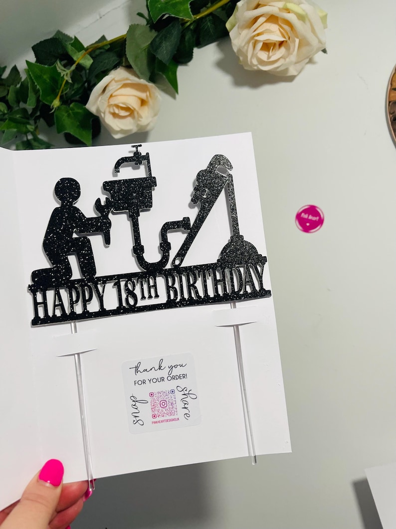 Bespoke Tradesman Themed Personalised Cake Topper, Perfect for Birthday Celebration for Plumber. Double sided colour - custom made. image 14
