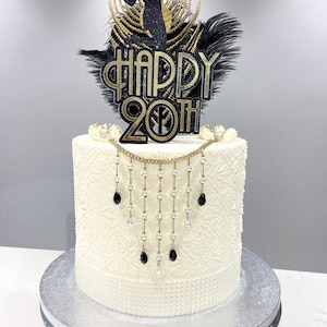 Bespoke Gatsby Style Themed Cake Topper, Custom Colours. Double Sided perfect for Birthday Celebration. Optional Gatsby Lady. Art Deco