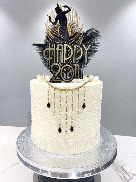Bespoke Gatsby Style Themed Cake Topper, Custom Colours. Double Sided perfect for Birthday Celebration. Optional Gatsby Lady. Art Deco