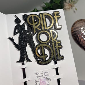 Bespoke Gatsby Style Themed Cake Topper, Custom Colours. Double Sided perfect for Birthday Celebration. Optional Gatsby Lady. Art Deco image 9