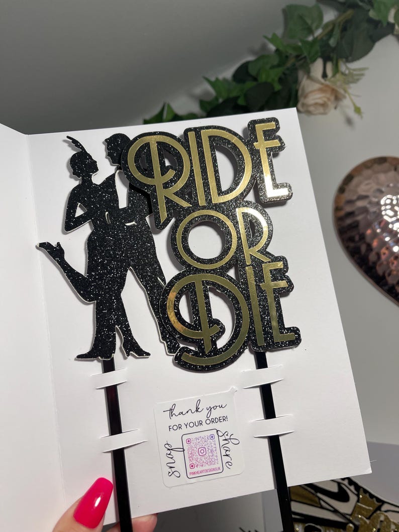 Bespoke Gatsby Style Themed Cake Topper, Custom Colours. Double Sided perfect for Birthday Celebration. Optional Gatsby Lady. Art Deco image 9