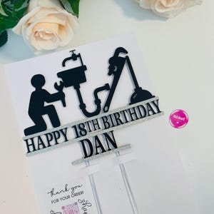 Bespoke Tradesman Themed Personalised Cake Topper, Perfect for Birthday Celebration for Plumber. Double sided colour - custom made. image 11