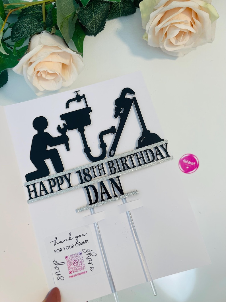 Bespoke Tradesman Themed Personalised Cake Topper, Perfect for Birthday Celebration for Plumber. Double sided colour - custom made. image 11