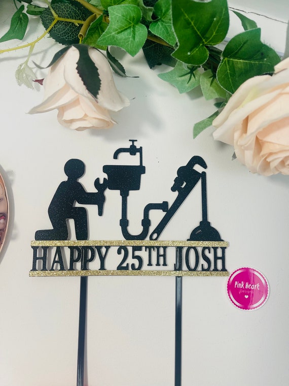 Bespoke Tradesman Themed Personalised Cake Topper, Perfect for Birthday Celebration for Plumber. Double sided colour - custom made.