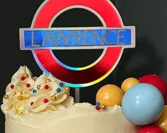 Tube sign Train Logo Personalised Cake Topper, Add Name. Double Sided perfect for Birthday Celebration. London