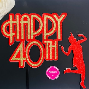 Bespoke Gatsby Style Themed Cake Topper, Custom Colours. Double Sided perfect for Birthday Celebration. Optional Gatsby Lady. Art Deco image 3
