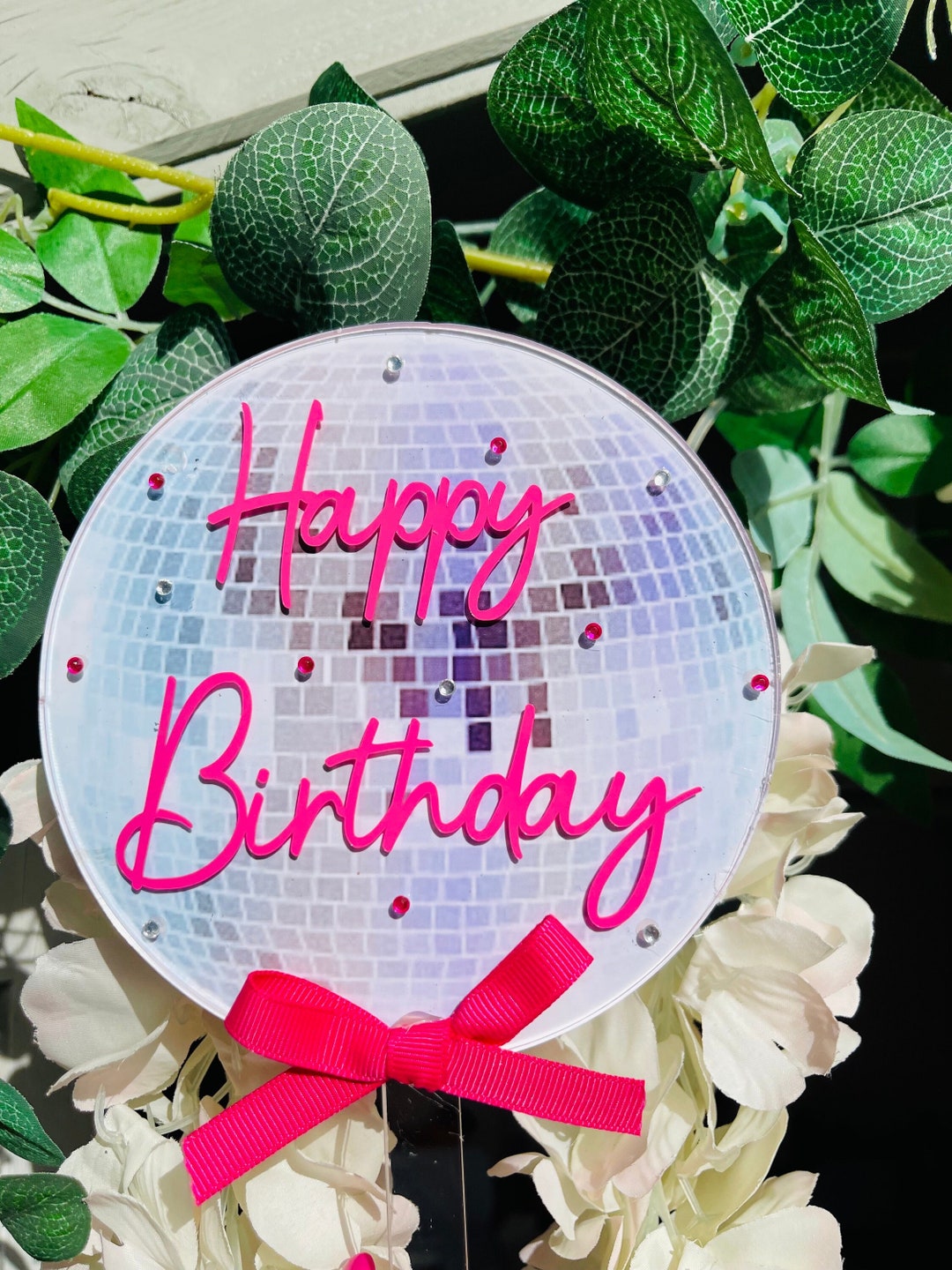 Bespoke Acrylic Disco Glitter Ball Personalised Cake Topper With Name