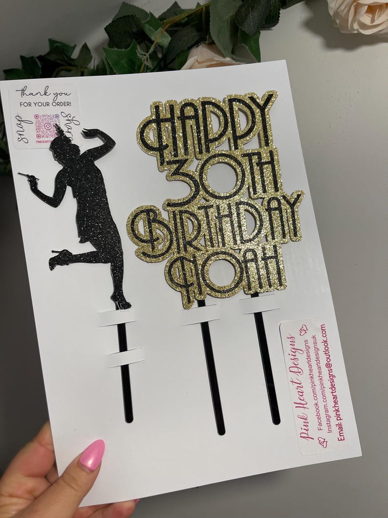 Bespoke Gatsby Style Themed Cake Topper, Custom Colours. Double Sided perfect for Birthday Celebration. Optional Gatsby Lady. Art Deco image 10