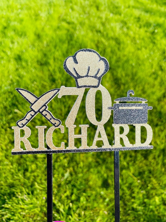 Chef Cooking Cook Personalised Cake Topper, Add Name / Age - Double Sided perfect for Birthday Retirement Celebration Disco Party Decoration