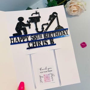 Bespoke Tradesman Themed Personalised Cake Topper, Perfect for Birthday Celebration for Plumber. Double sided colour - custom made. image 12