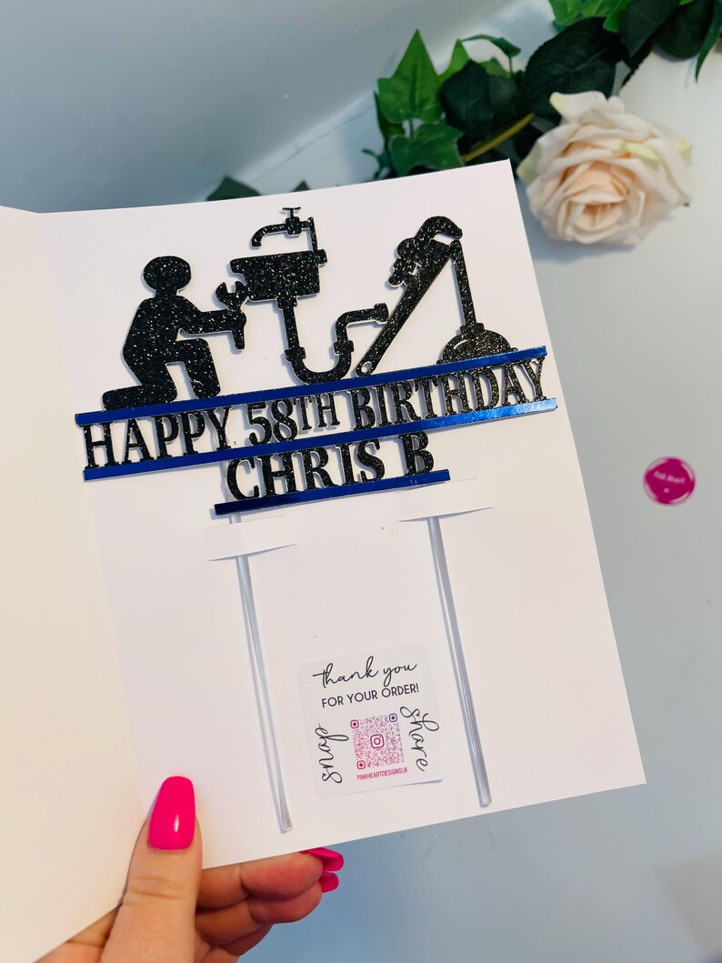 Bespoke Tradesman Themed Personalised Cake Topper, Perfect for Birthday Celebration for Plumber. Double sided colour - custom made. image 12
