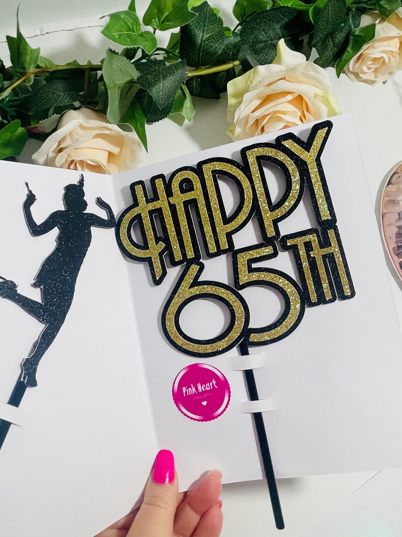 Bespoke Gatsby Style Themed Cake Topper, Custom Colours. Double Sided perfect for Birthday Celebration. Optional Gatsby Lady. Art Deco Main “Age” + lady