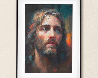 Jesus Painting , Unique, not seen anywhere, in Painterly Painting, Impasto, thick style, colorful, traditional style painting printable.