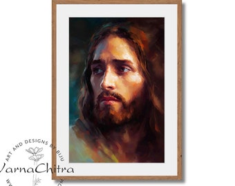 Jesus Painting , Unique, Unseen, Impasto Thick Paint Wall Art Decor, in Painterly Strokes, Colorful  traditional style printable [Jesus 21]