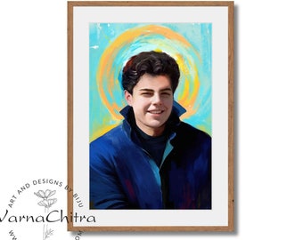 Blessed Carlo Acutis (Ver.2) - Modern Day Saint Patron of Computer Programmers and Internet.  Digital Painting in the style of oil-painting.