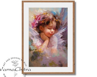Cute Cherubic Angel 2 in Impasto Oil Painting Elegant Classical Art with Artistic Brushstrokes Impasto Large Size Printable Download