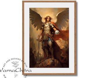 Artistic Impasto Oil Painting of St. Michael 2, the Protector, Guardian Angel, Unique High Quality Wall Art, Spiritual Interior Decor