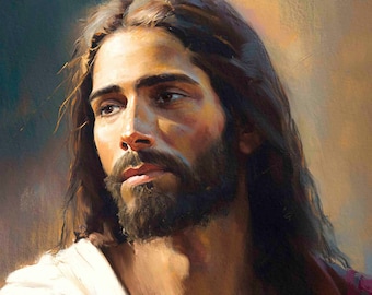 Painting of Jesus3, Unique, not seen anywhere, in Painterly Oil Paint, Impasto, thick paint style, colorful, traditional painting printable.