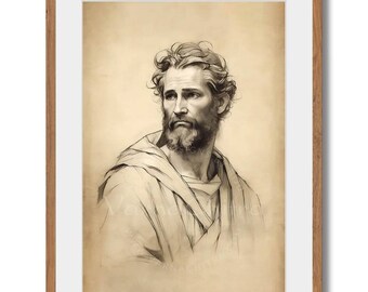 Artistic Vintage Pencil Sketch of St James 1 , Patron Saint,  Best Gift for James, Jim or Jamie, Large Printable Instant Download