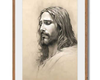 Artistic Pencil Sketch of Jesus Christ, Unique Painterly Portrait, Graceful and Handsome, Fluid Strokes Large Printable Instant Download,