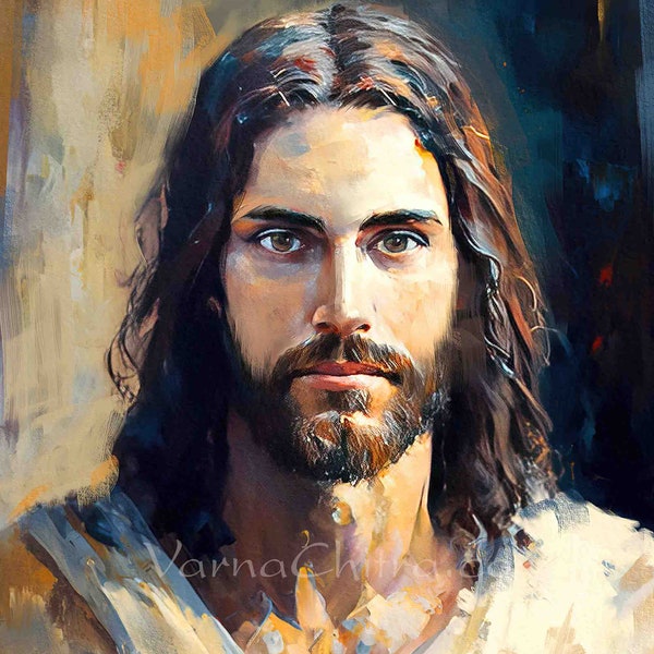 Painting of Jesus2, Unique, not seen anywhere, in Painterly Oil Paint, Impasto, thick paint style, colorful, traditional painting printable.