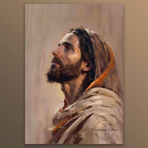 Painting of Jesus Christ 5, Unique, one of a kind, Painterly Oil Paint, Alla Prima style, colorful, traditional painting printable download. image 1