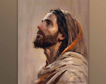 Painting of Jesus Christ 5, Unique, one of a kind, Painterly Oil Paint, Alla Prima style, colorful, traditional painting printable download.