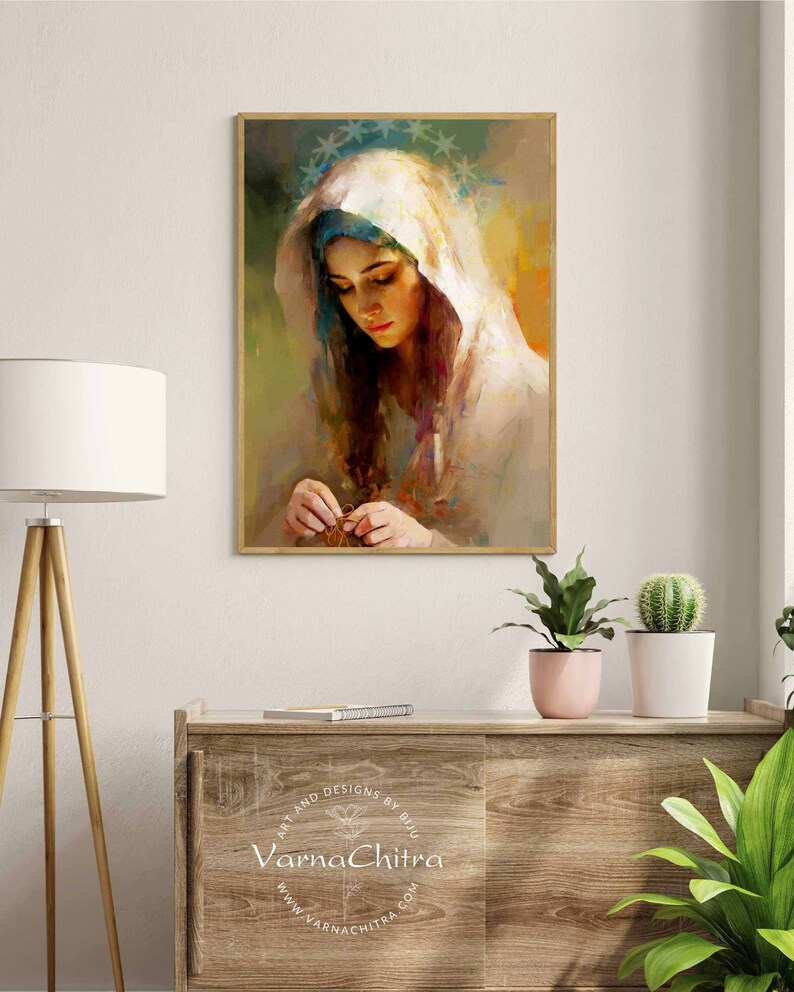 Miraculous Impasto Oil Painting of St. Mary the Undoer of Knots, Untangler of troubles Large Size High Quality Printable as Instant Download image 5