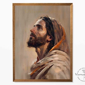 Painting of Jesus Christ 5, Unique, one of a kind, Painterly Oil Paint, Alla Prima style, colorful, traditional painting printable download. image 3