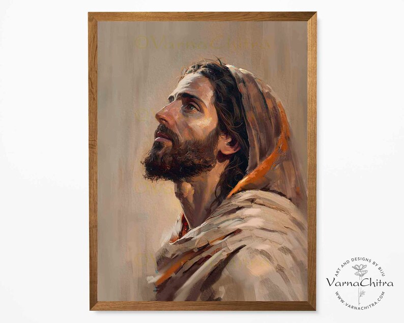 Painting of Jesus Christ 5, Unique, one of a kind, Painterly Oil Paint, Alla Prima style, colorful, traditional painting printable download. image 3