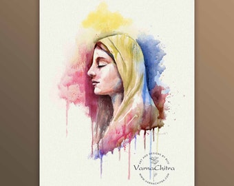 Holy Mary 5  Watercolor, expressive painterly colorful painting to brighten up any interiors, printable instant download.