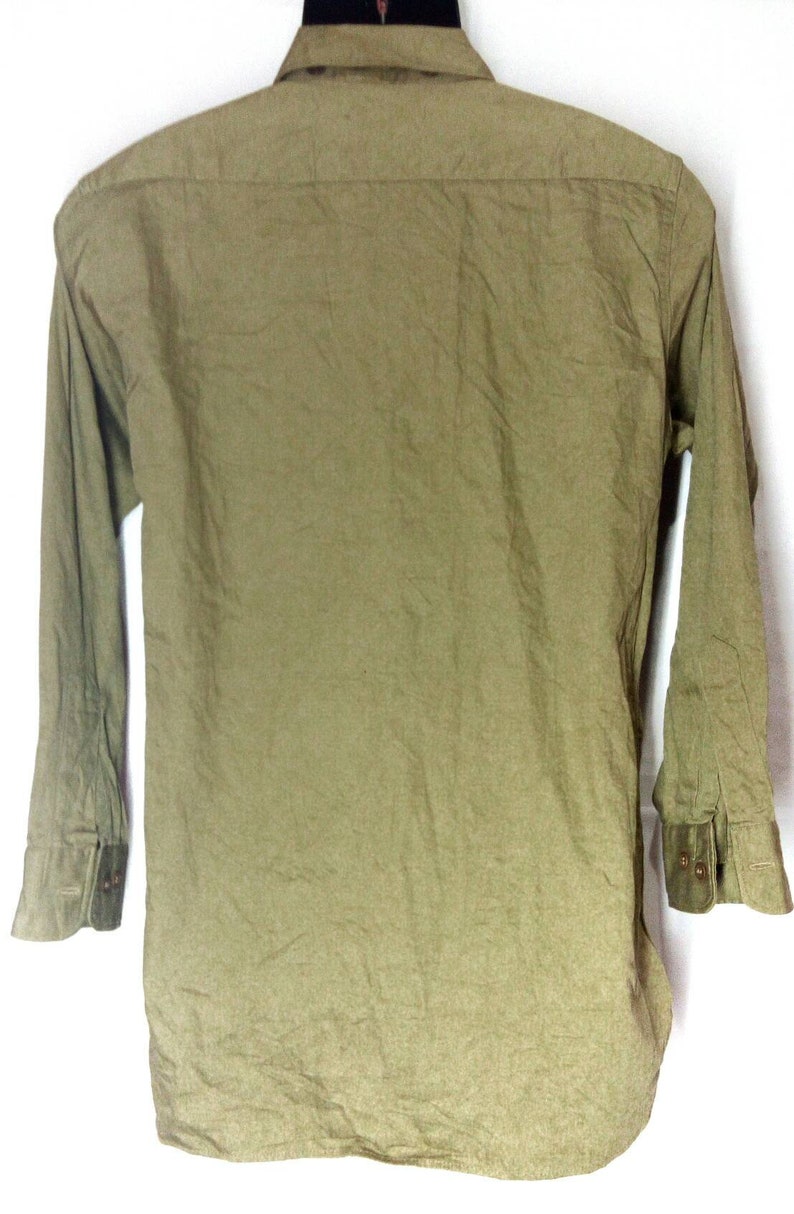 Vintage Rare WWII khaki tan US military officer / army wool uniform shirt / selvedge image 4