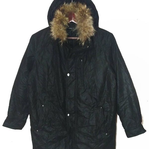 Kansai Yamamoto long jacket fur hoodie black color