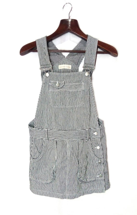 Vintage Hickory Stripe Overall Shorts Distressed … - image 1