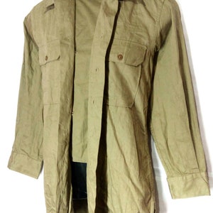 Vintage Rare WWII khaki tan US military officer / army wool uniform shirt / selvedge image 2