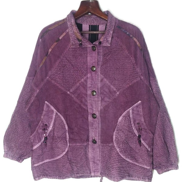 Sashiko Purple Patchwork Coverall Worker Jacket Indigo Size XXL