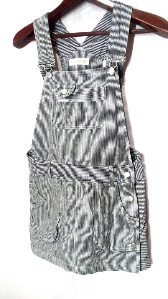 Vintage Hickory Stripe Overall Shorts Distressed … - image 2