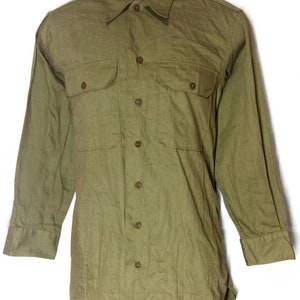 Vintage Rare WWII khaki tan US military officer / army wool uniform shirt / selvedge image 3