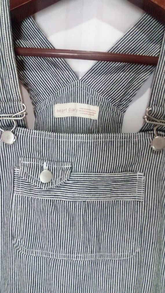 Vintage Hickory Stripe Overall Shorts Distressed … - image 3